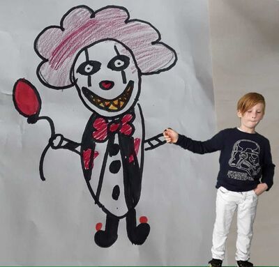 Greenscreenfoto mit gezeichnetem Horrorclown